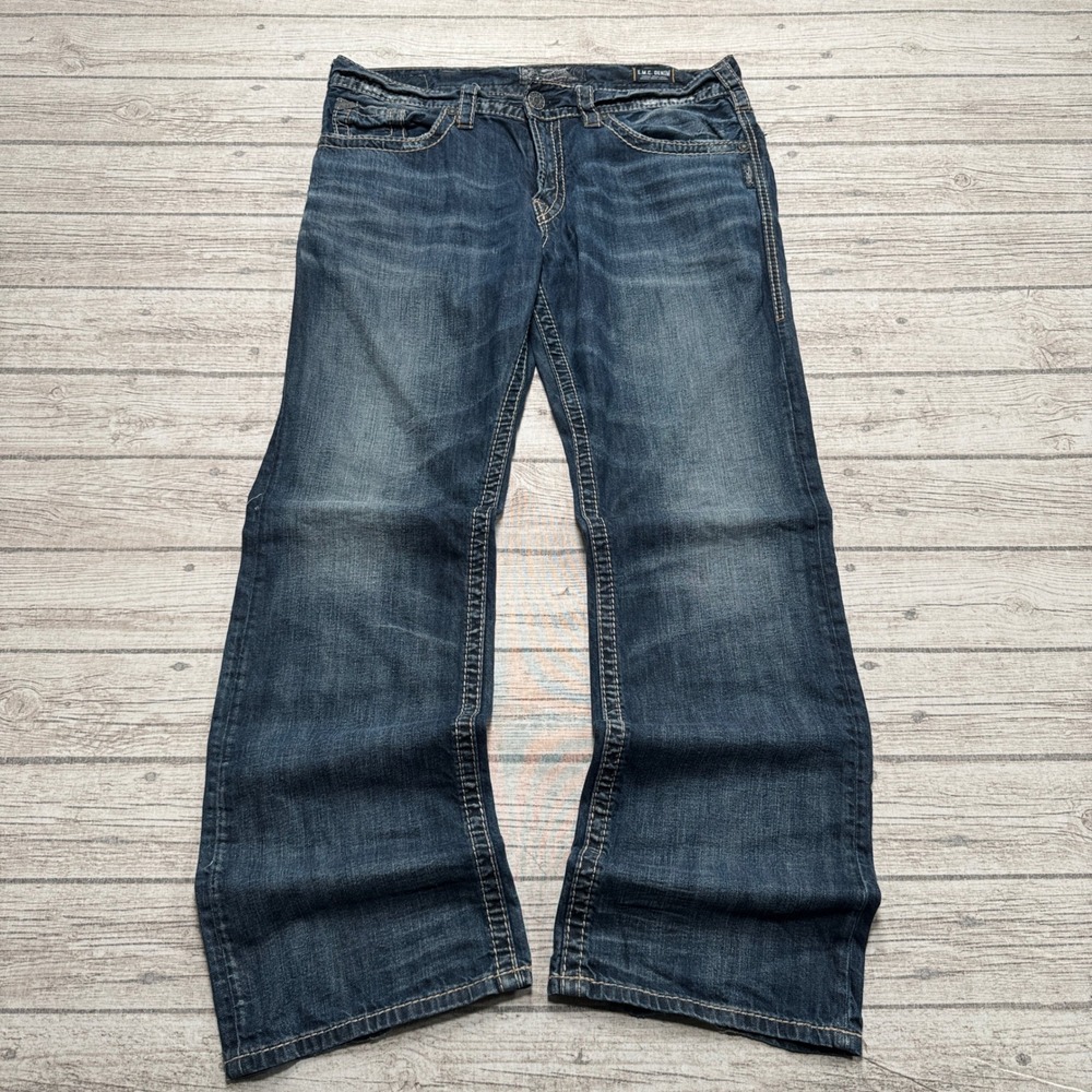 Silver Jeans Men's 34x32 Blue Dark Wash Denim Zac Relaxed Fit Bootcut Whiskered